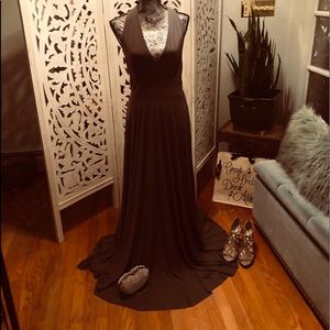 Silver elegant long Evening Formal Wear Gown